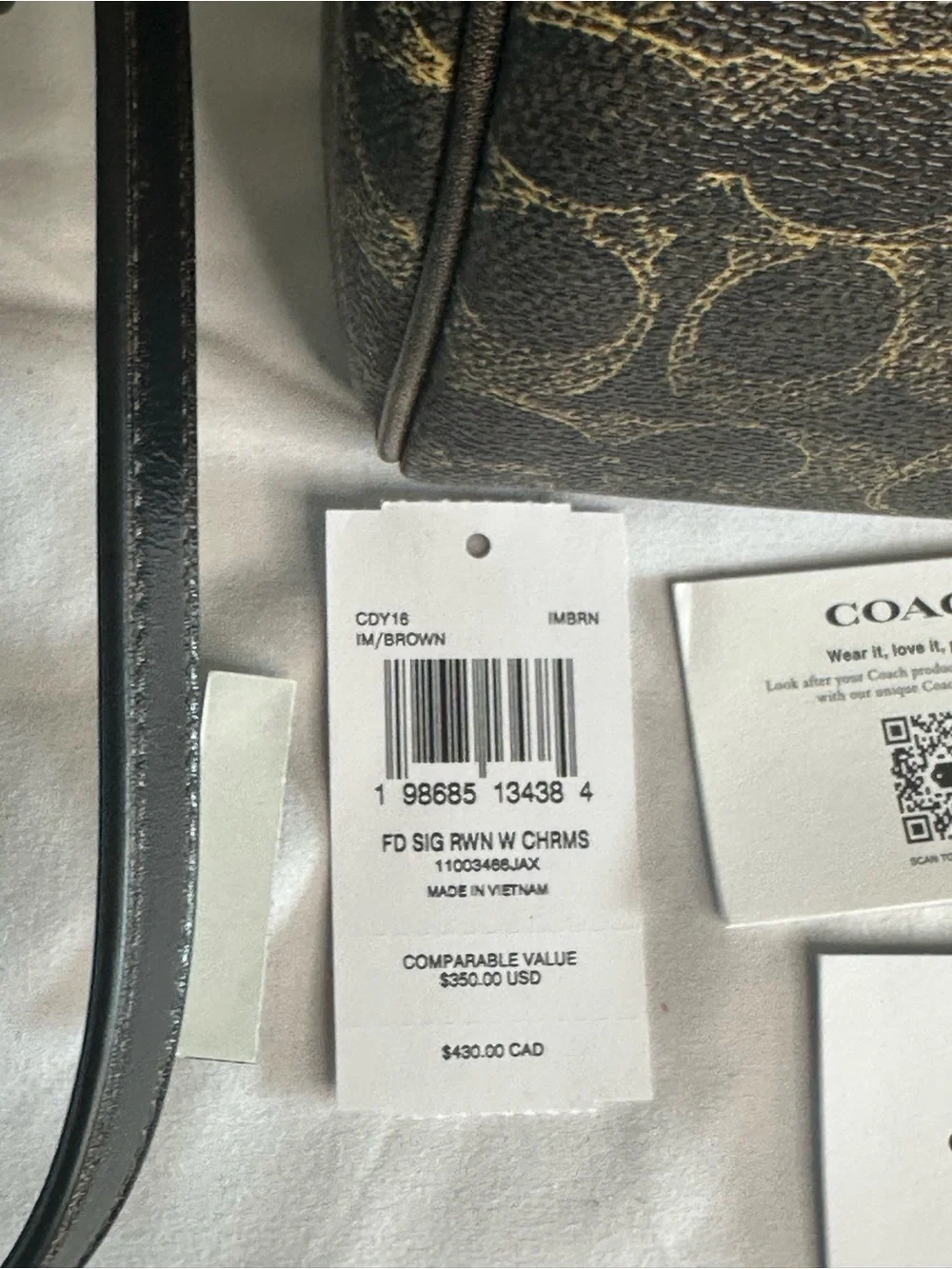 Coach Rowan Satchel Bag In Loved Signature Canvas With Charms Brown and Gold